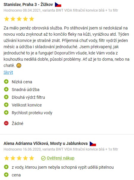 Recenze a zkušenosti s filtrační konvicí BWT Vida na Alze