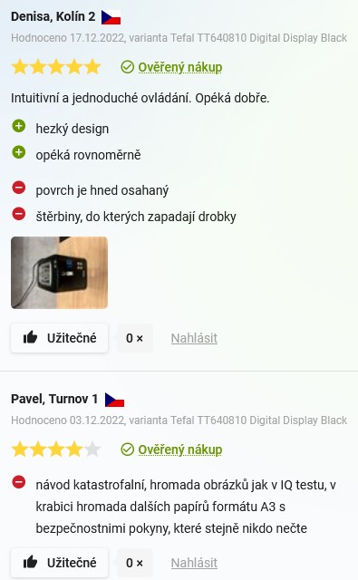 Recenze a zkušenosti s topinkovačem Tefal TT640810