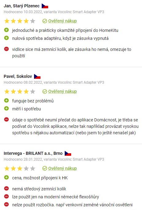 Recenze a zkušenosti s inteligentní zásuvkou VOCOlinc Smart Adaptér VP3 na Alze