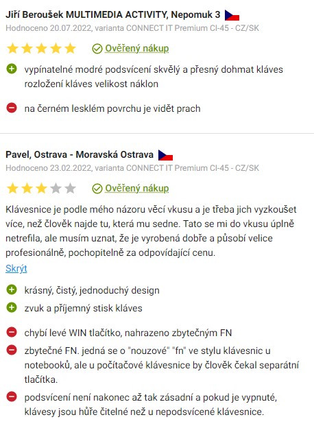 Recenze a zkušenosti s klávesnicí Connect IT Premium CI-45