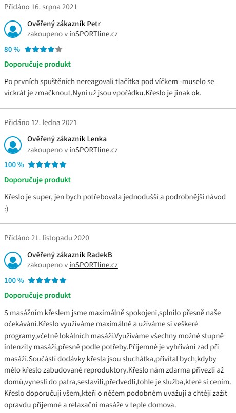 Recenze a zkušenosti s masážním křeslem inSPORTline Mateo