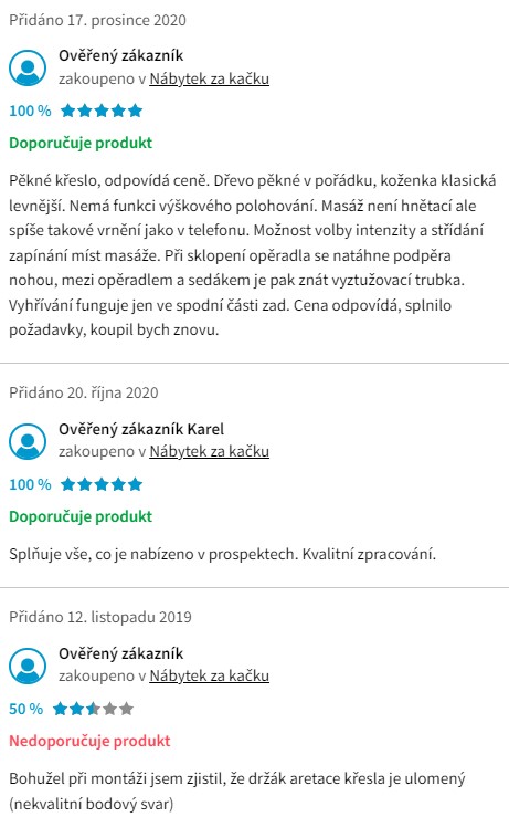 Recenze a zkušenosti s masážním křeslem Kondela Artuš