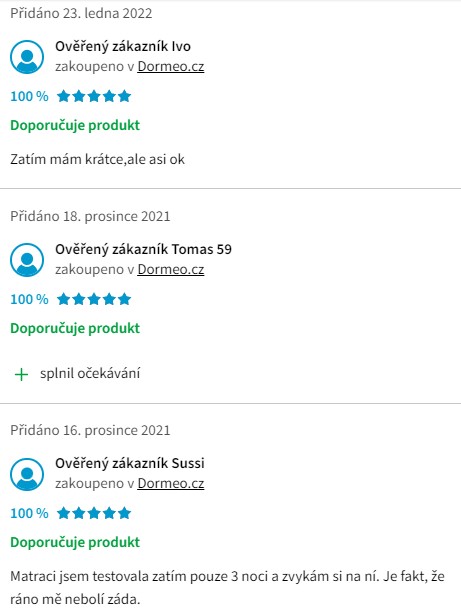 Recenze a zkušenosti s matrací Dormeo iMemory S Plus