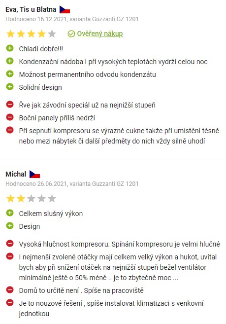 Recenze a zkušenosti s mobilní klimatizací Guzzanti GZ 1201 na Alze