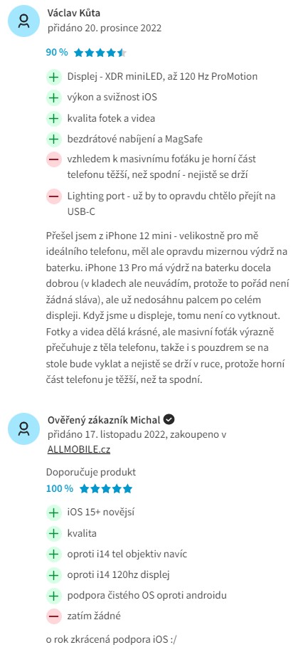 Recenze a zkušenosti s mobilním telefonem Apple iPhone 13 Pro