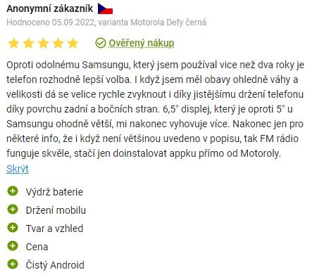 Recenze a zkušenosti s mobilním telefonem Motorola Defy