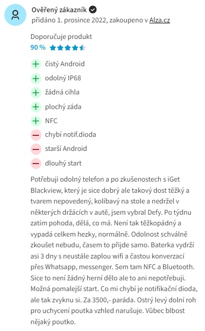 Recenze a zkušenosti s mobilním telefonem Motorola Defy