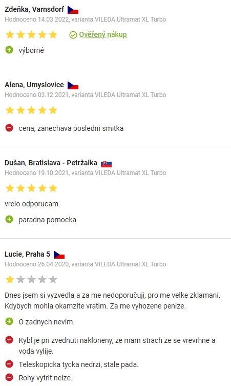 Recenze a zkušenosti s mopem Vileda Ultramat XL Turbo na Alze