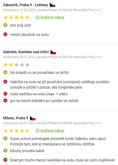 Recenze a zkušenosti s napařovačem oděvů Philips GC362/80 na Alze