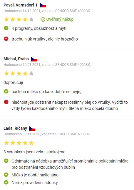 Recenze a zkušenosti s napěňovačem mléka Sencor SMF 4000BK na Alze