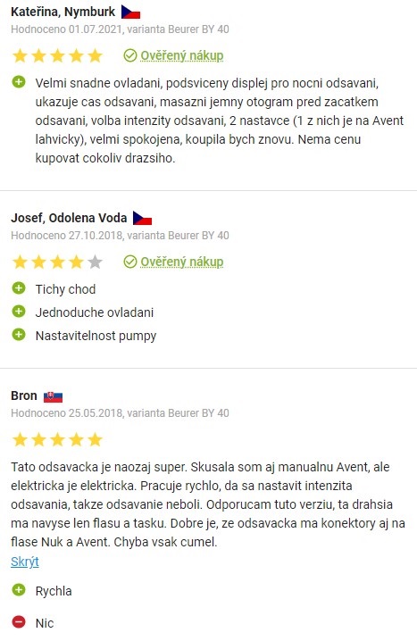 Recenze a zkušenosti s odsávačkou mléka Beurer BY 40 na Alza