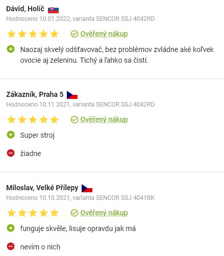 Recenze a zkušenosti s odšťavňovačem Sencor SSJ 4041 na Alze