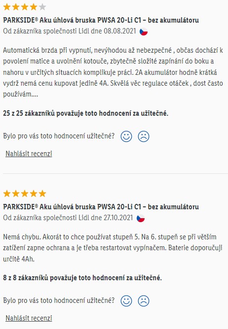 Recenze a zkušenosti s úhlovou bruskou Parkside PWSA 20-Li C3