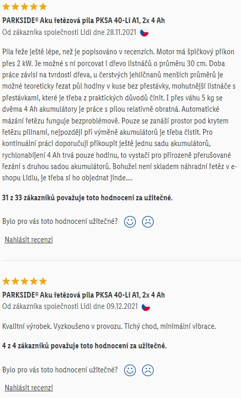 Recenze a zkušenosti s řetězovou pilou Parkside PKSA 40-Li A1