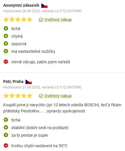 Recenze a zkušenosti s pračkou LG F72J5HY3WE