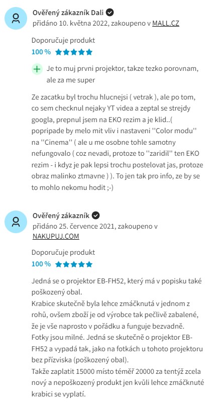 Recenze a zkušenosti s projektorem Epson EB-FH52