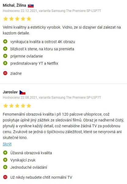 Recenze a zkušenosti s projektorem Samsung The Premiere SP-LSP7T