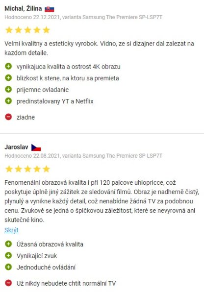 Recenze a zkušenosti s projektorem Samsung The Premiere SP-LSP7T