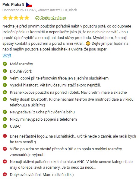 Recenze a zkušenosti se sluchátky Intezze Cliq