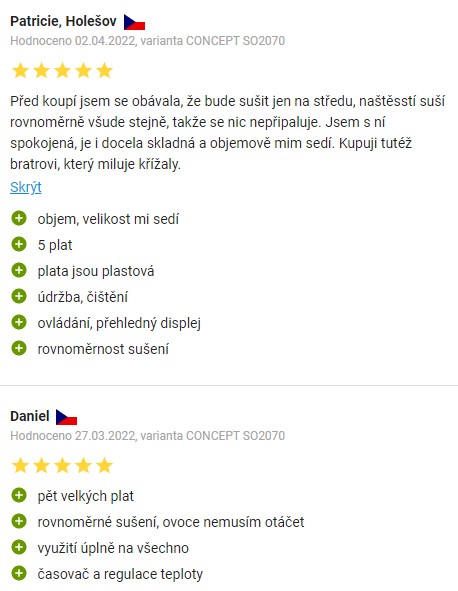 Recenze a zkušenosti se sušičkou potravin Concept SO 2070