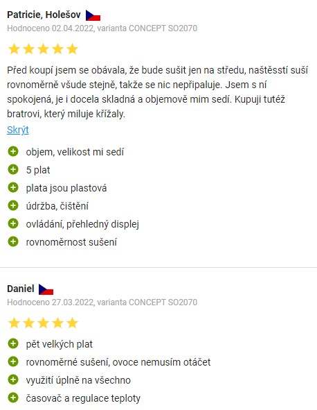 Recenze a zkušenosti se sušičkou potravin Concept SO 2070