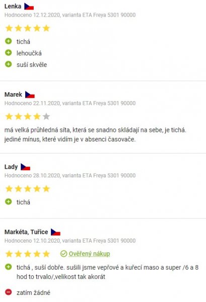 Recenze a zkušenosti se sušičkou ovoce ETA 5301 90000 na Alze