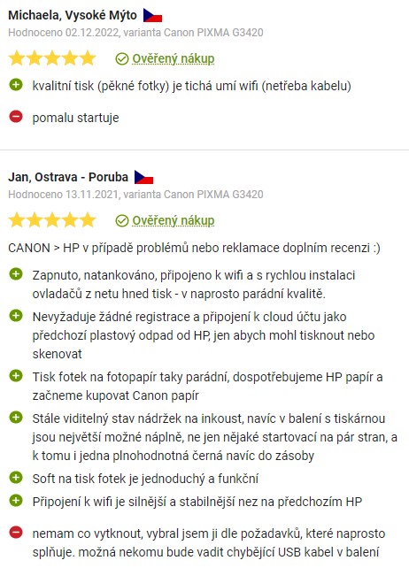 Recenze a zkušenosti s tiskárnou Canon Pixma G3420