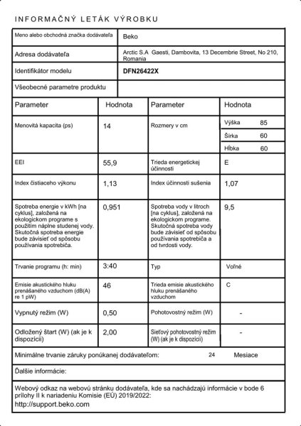 Beko DFN26422X informační leták