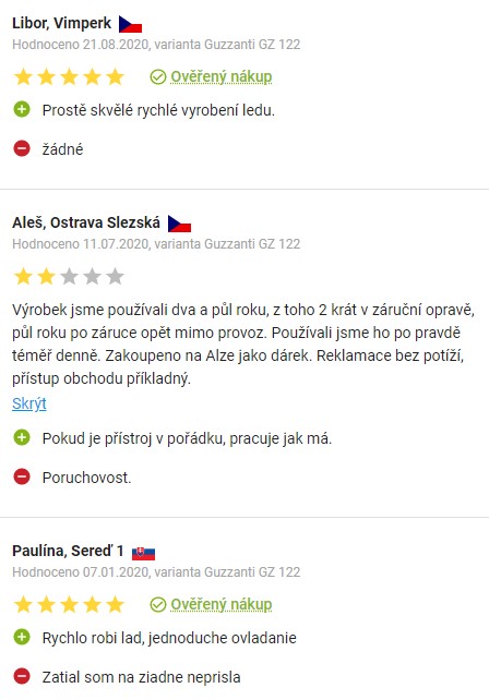 Recenze a zkušenosti s výrobníkem ledu Guzzanti GZ 122 na Alze