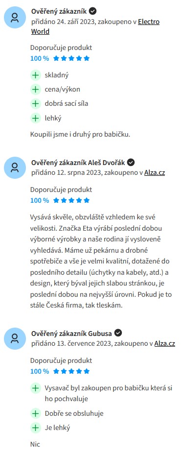 Recenze a zkušenosti s bezsáčkovým vysavačem ETA 0516 90000 Ambito