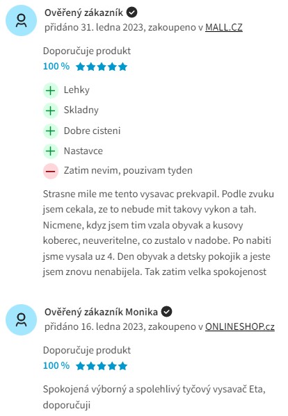 Recenze a zkušenosti s tyčovým vysavačem ETA Supersonic 1231 90000