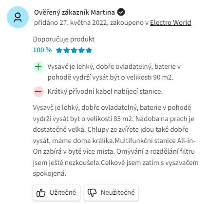 Recenze a zkušenosti s tyčovým vysavačem Samsung VS20A95823W/GE